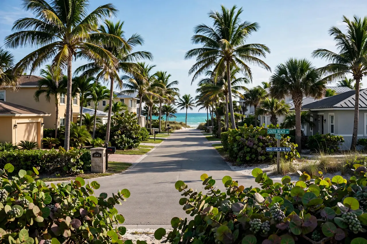 Palm-lined street with coastal homes in South Beach, Vero Beach FL